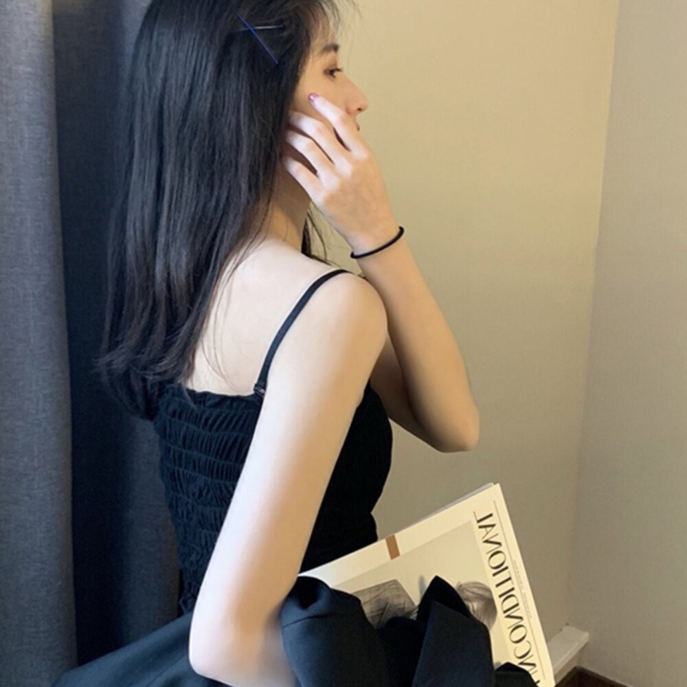 【台灣發貨】韓版美背百搭褶皺背心 帶胸墊免穿內衣 小可愛 背心 衣服 女裝 上衣【V103】-細節圖6
