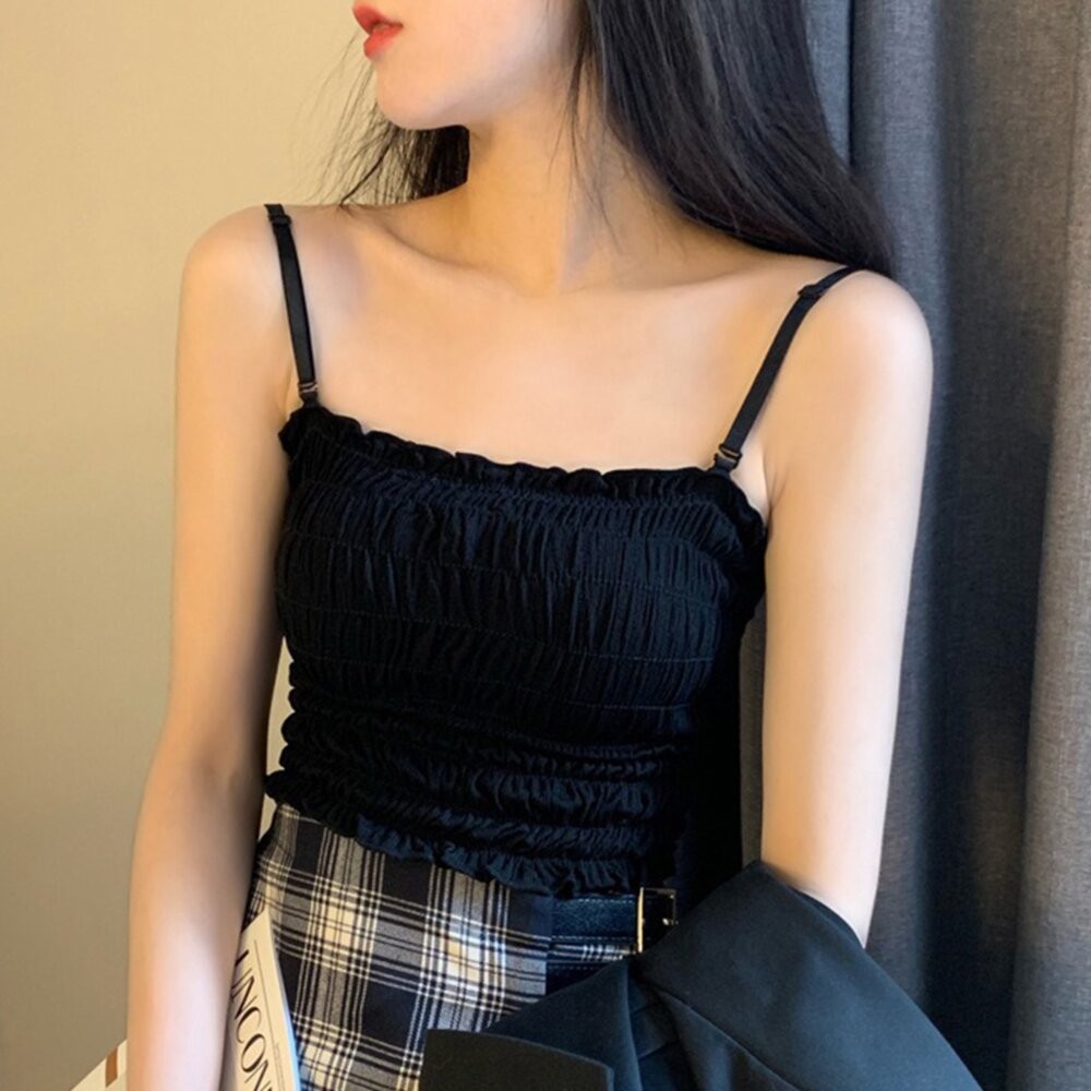 【台灣發貨】韓版美背百搭褶皺背心 帶胸墊免穿內衣 小可愛 背心 衣服 女裝 上衣【V103】-細節圖9