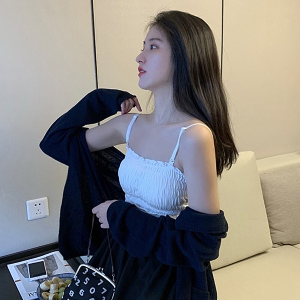 【台灣發貨】韓版美背百搭褶皺背心 帶胸墊免穿內衣 小可愛 背心 衣服 女裝 上衣【V103】-細節圖10