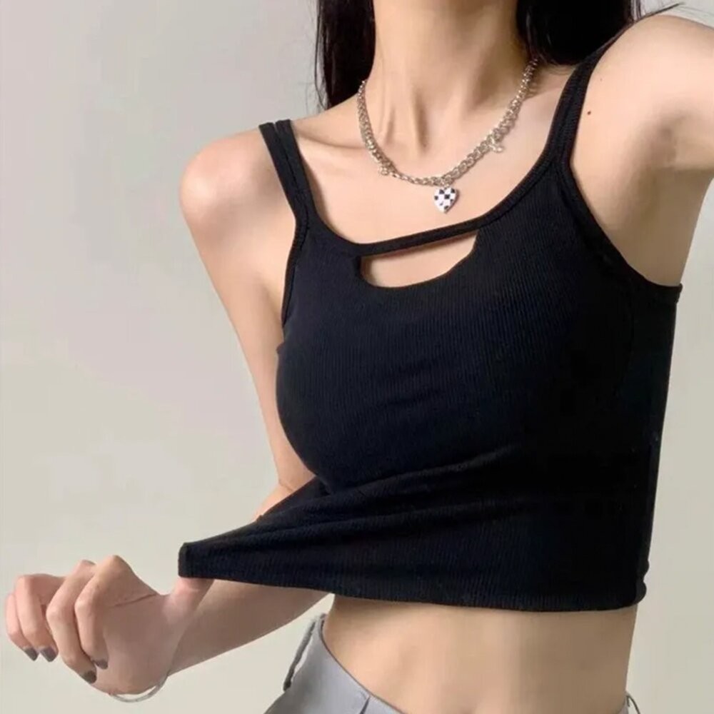 【台灣發貨】韓版小心機性感露背背心 帶胸墊免穿內衣 小可愛 背心 衣服 女裝 上衣【V473】-細節圖2