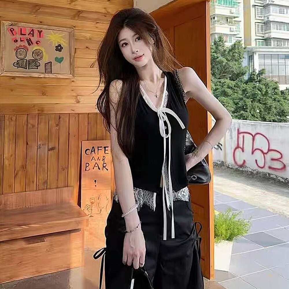 【台灣發貨】韓版顯瘦蕾絲花邊背心 帶胸墊免穿內衣 小可愛 背心 衣服 女裝 上衣【V474】-細節圖7