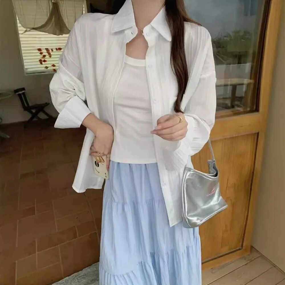 【台灣發貨】韓版冰絲顯瘦長版外套 外套 防曬外套 女裝 上衣 衣服【J282】-細節圖3