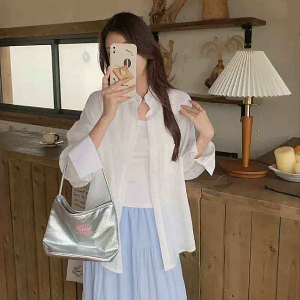 【台灣發貨】韓版冰絲顯瘦長版外套 外套 防曬外套 女裝 上衣 衣服【J282】-細節圖6