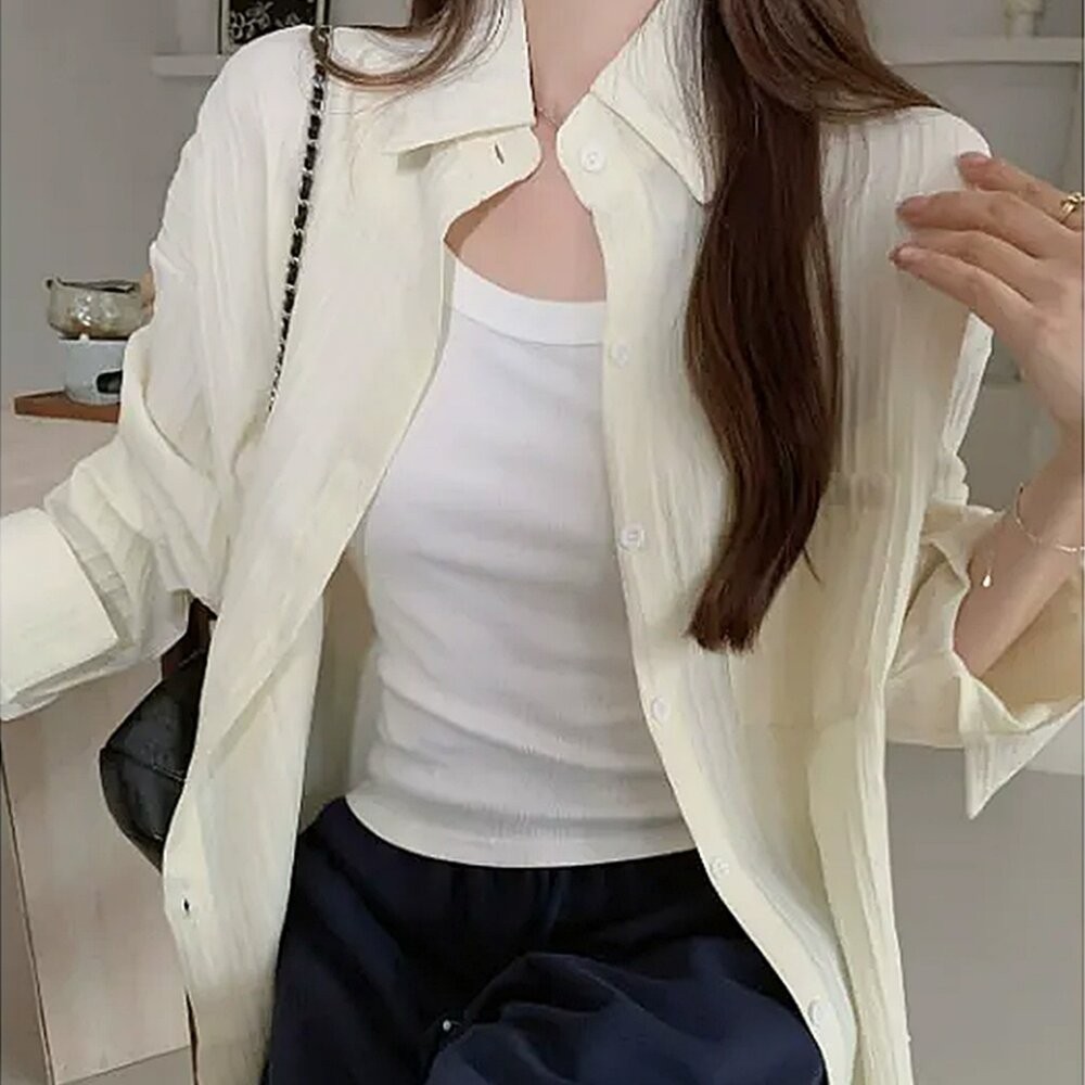 【台灣發貨】韓版冰絲顯瘦長版外套 外套 防曬外套 女裝 上衣 衣服【J282】-細節圖9