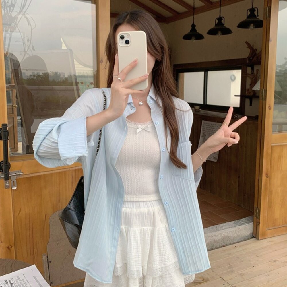 【台灣發貨】韓版冰絲顯瘦長版外套 外套 防曬外套 女裝 上衣 衣服【J282】-細節圖11