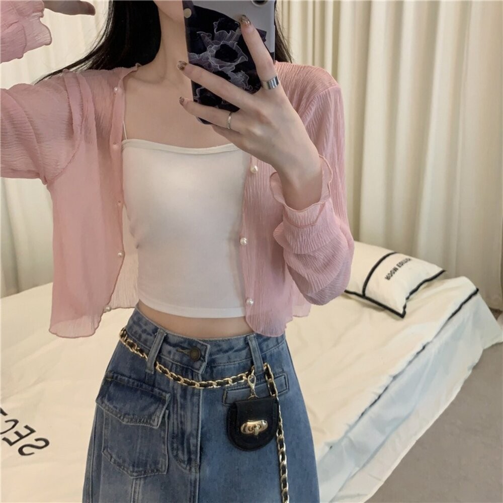 【台灣發貨】韓版夏季薄款雪紡冰絲外套 外套 防曬外套 女裝 上衣 衣服【J277】-細節圖3