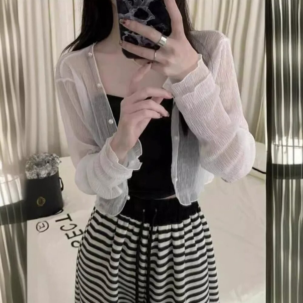 【台灣發貨】韓版夏季薄款雪紡冰絲外套 外套 防曬外套 女裝 上衣 衣服【J277】-細節圖4