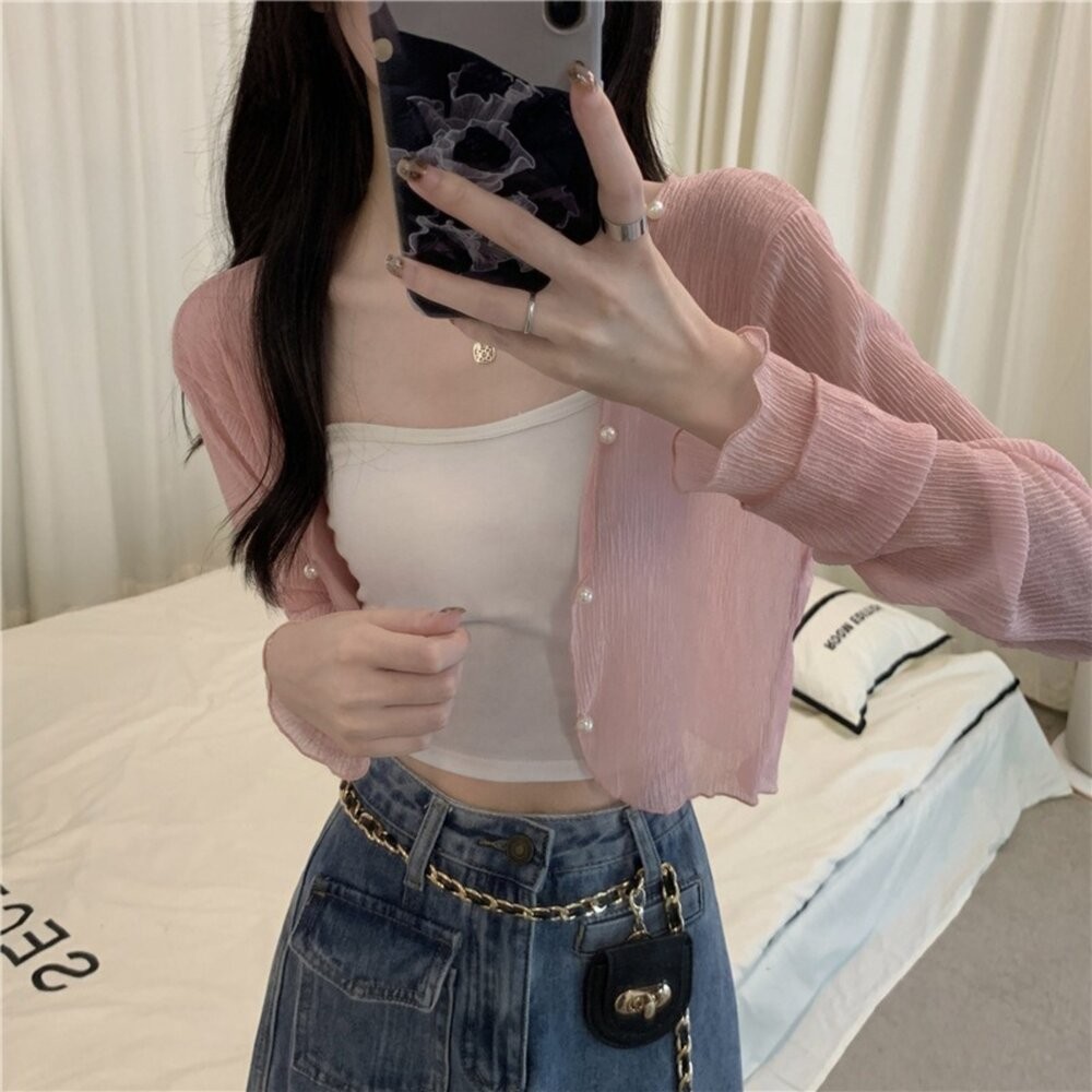 【台灣發貨】韓版夏季薄款雪紡冰絲外套 外套 防曬外套 女裝 上衣 衣服【J277】-細節圖8