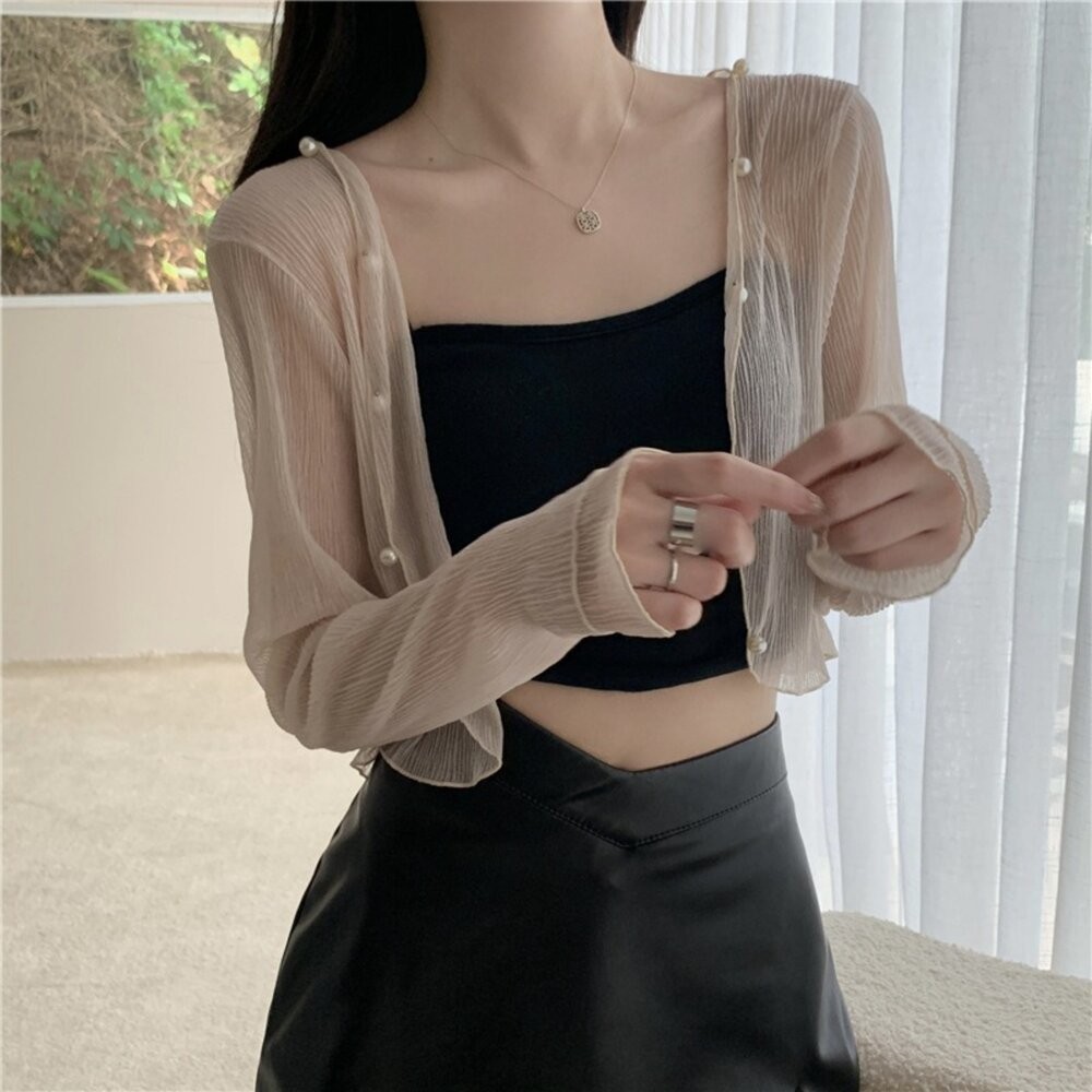 【台灣發貨】韓版夏季薄款雪紡冰絲外套 外套 防曬外套 女裝 上衣 衣服【J277】-細節圖9