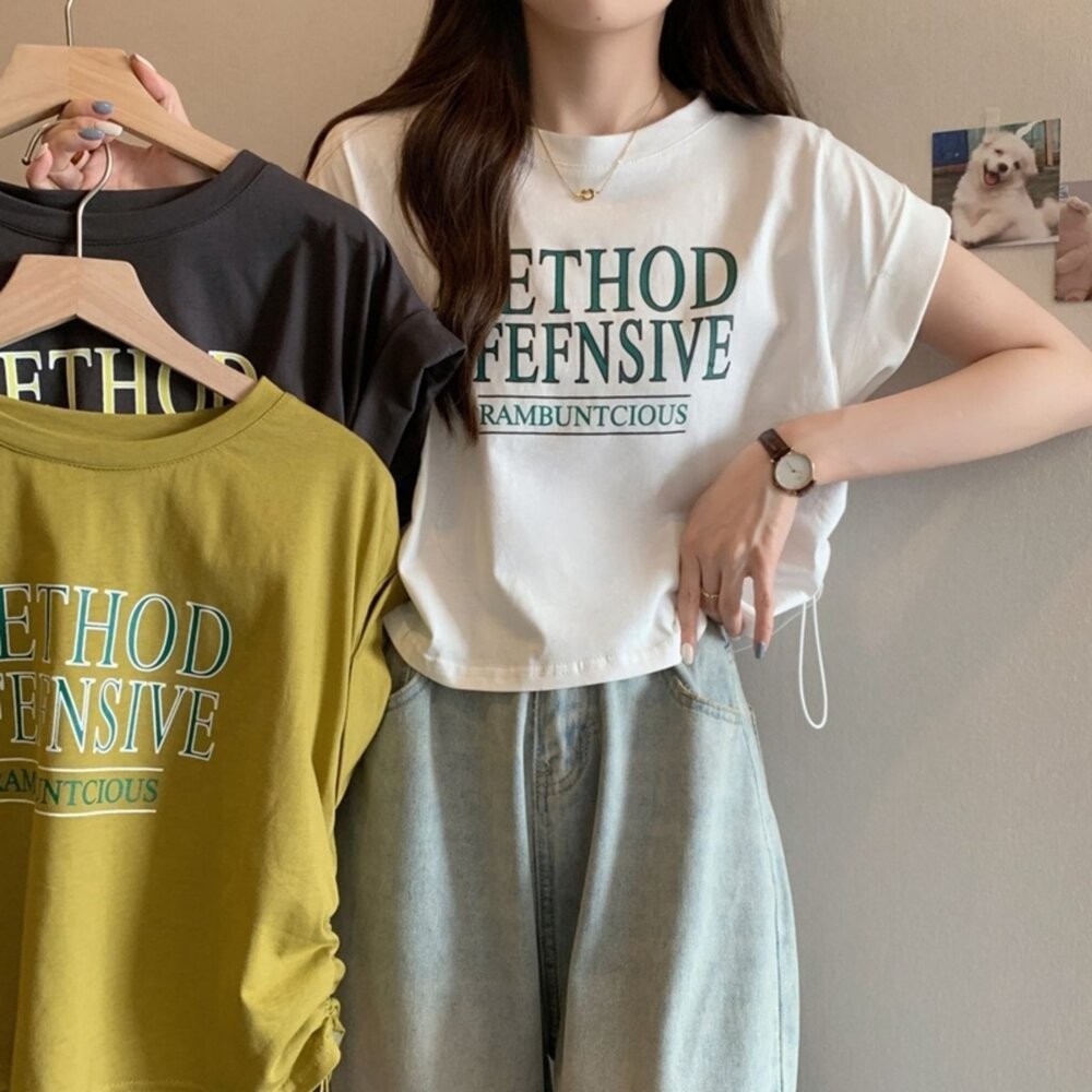 【台灣發貨】韓版側邊綁繩小眾寬鬆短袖上衣 衣服 女裝 t恤 短袖t恤 上衣【T582】-細節圖8