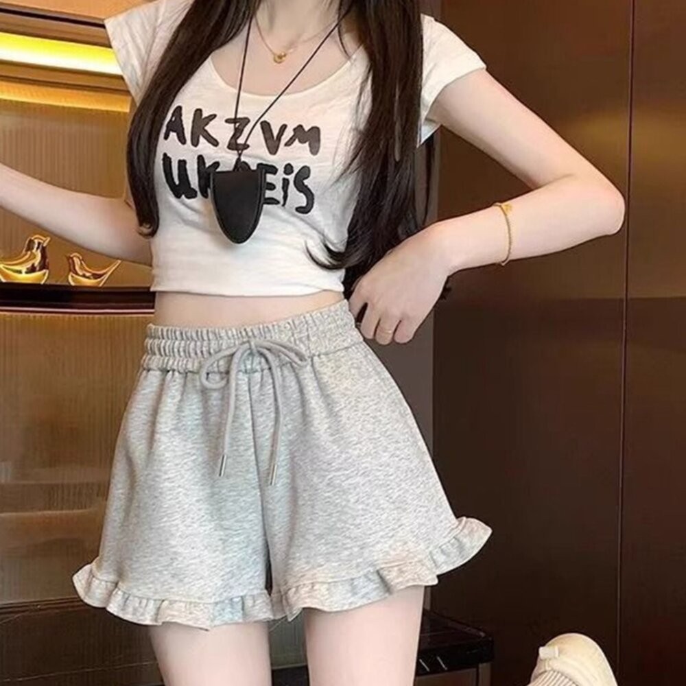 【台灣發貨】韓版高腰顯瘦花邊短褲 短褲 褲子 女裝【P427】-細節圖7