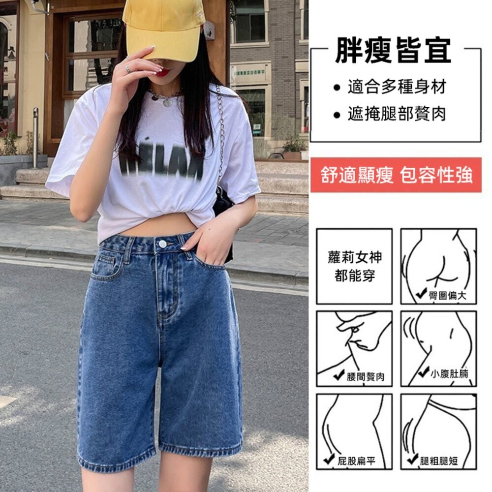 【台灣發貨】韓版高腰顯瘦復古五分牛仔短褲 短褲 褲子 女裝【P440】-細節圖3