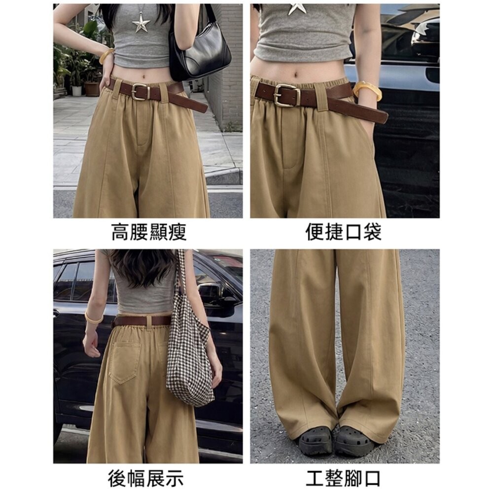 【台灣發貨】韓版設計感垂感高腰顯瘦工作褲 寬褲 褲子 女裝【P442】-細節圖11