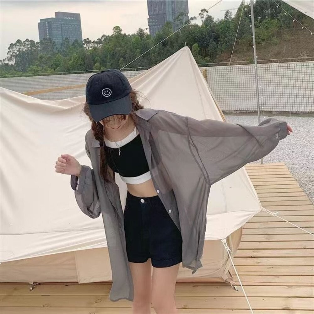 【台灣發貨】韓版設計感薄款微透長袖外套 外套 防曬外套 女裝 上衣 衣服【J217】-細節圖3