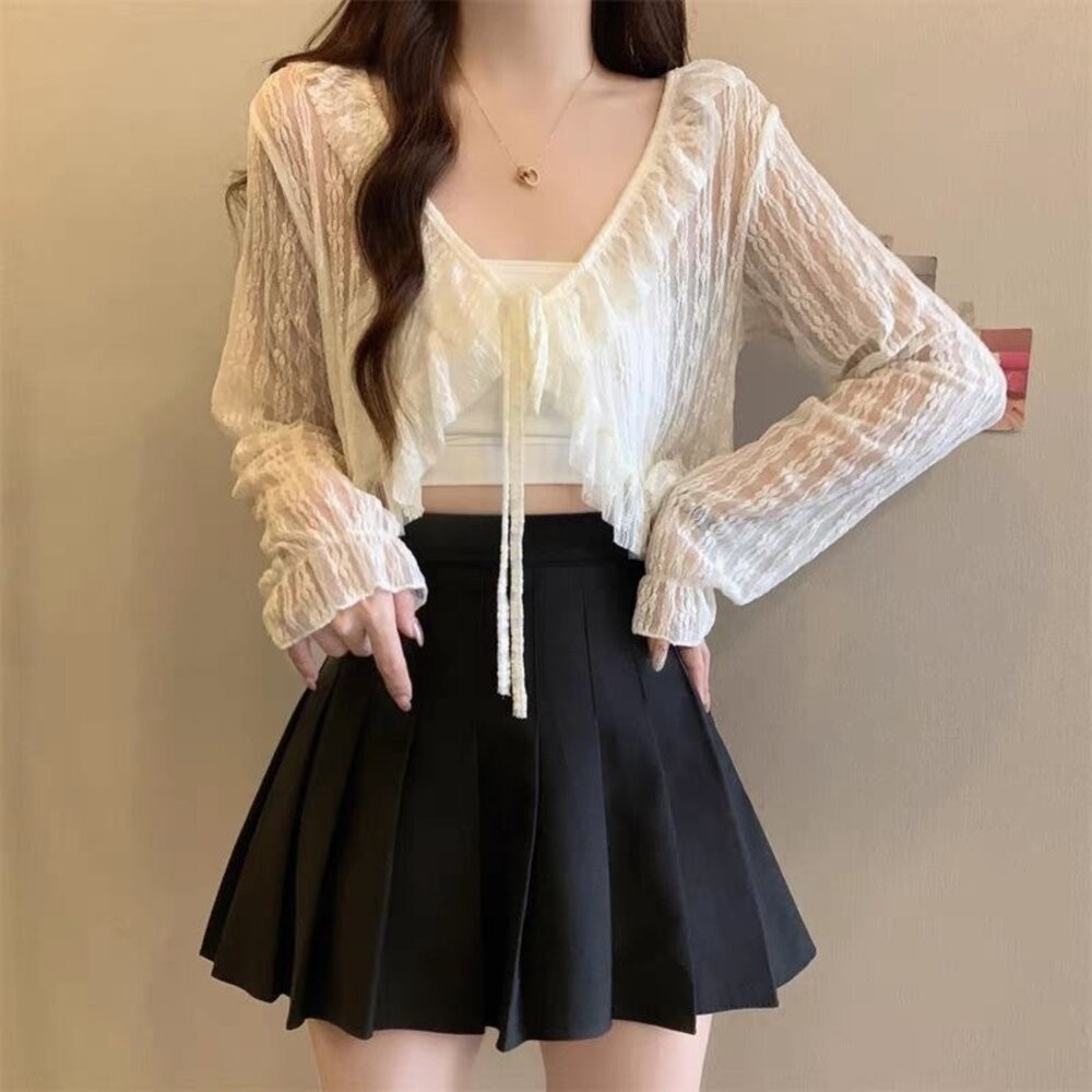 【台灣發貨】韓版夏季蕾絲防曬小披肩 外套 防曬外套 女裝 上衣 衣服【J336】-細節圖4