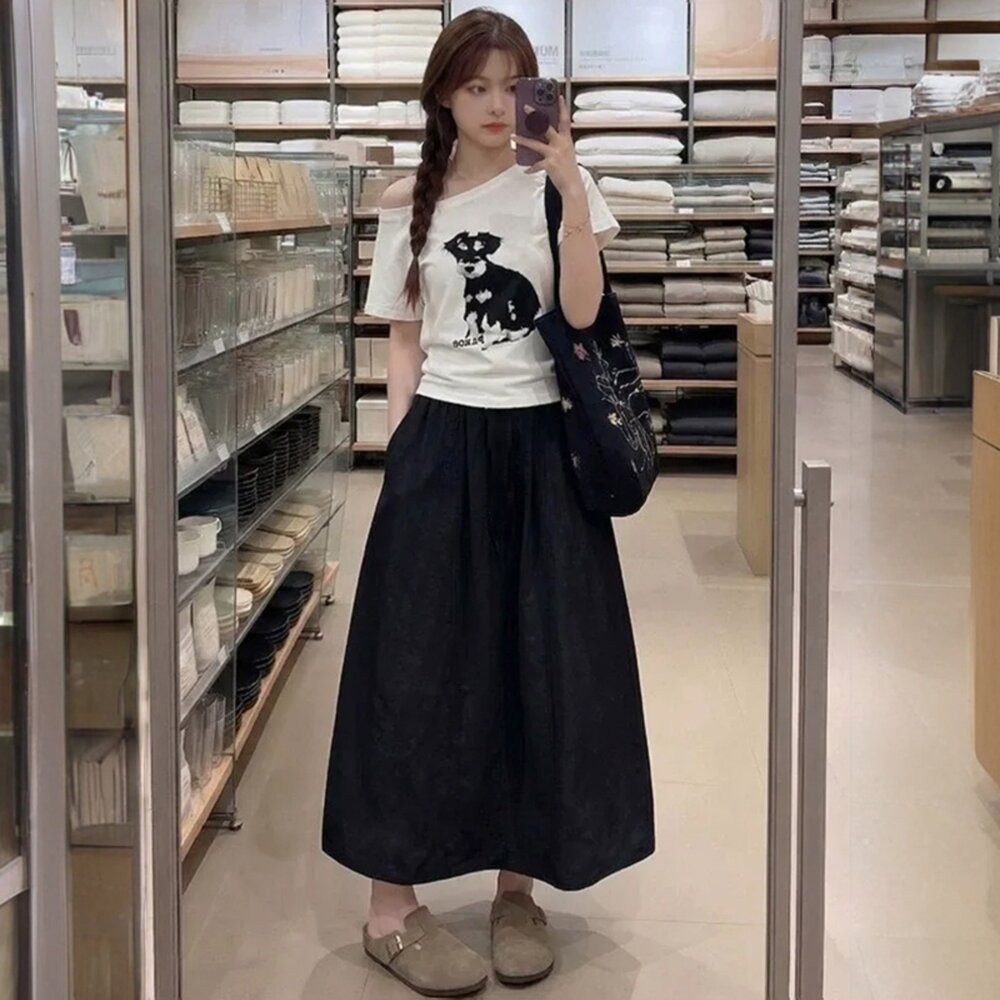 【台灣發貨】韓版夏季薄款法式氣質顯瘦垂感長裙 裙子 褲裙 長裙 女裝【P342】-細節圖5