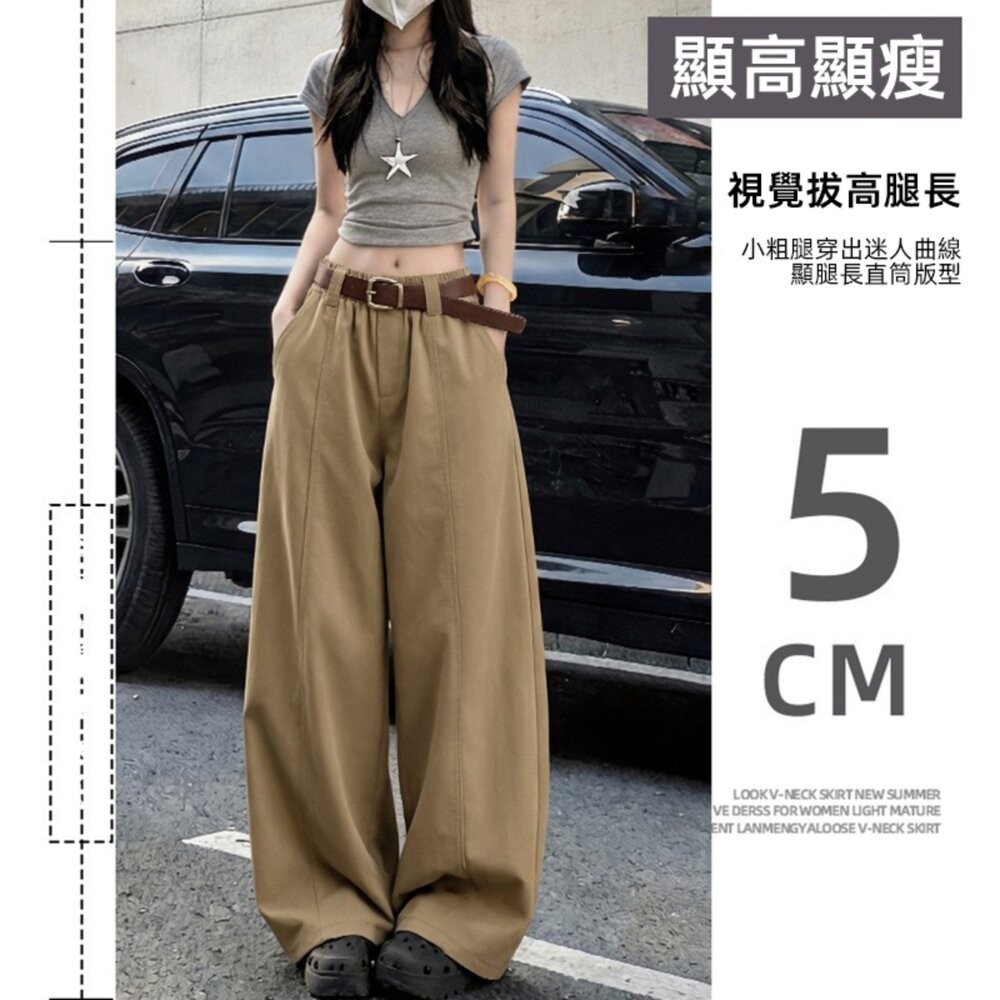【台灣發貨】韓版設計感顯瘦寬褲 寬褲 褲子 女裝【P442】-細節圖6