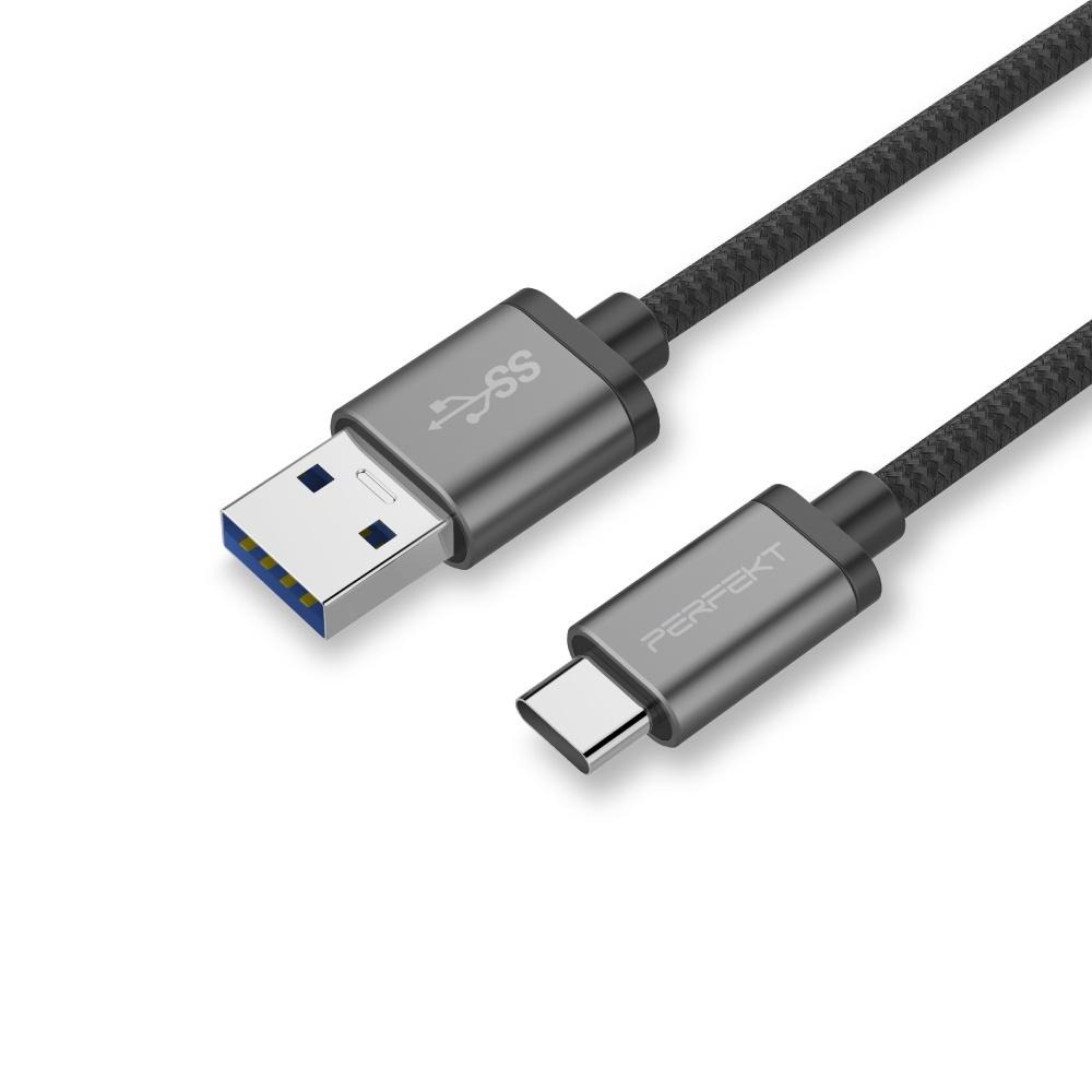 PERFEKT USB轉Type C充電線 快充線 傳輸線 編織線 鋁合金 延長線 適用 mac 手機 平板 筆電 電腦-細節圖2