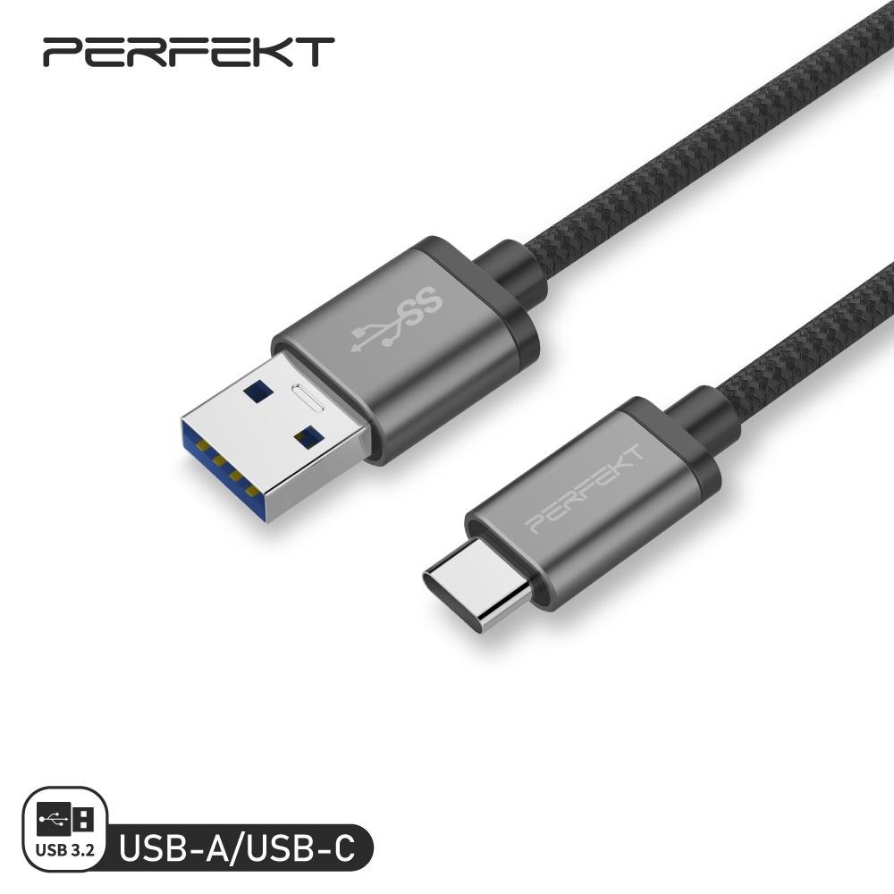 PERFEKT USB轉Type C充電線 快充線 傳輸線 編織線 鋁合金 延長線 適用 mac 手機 平板 筆電 電腦-細節圖7