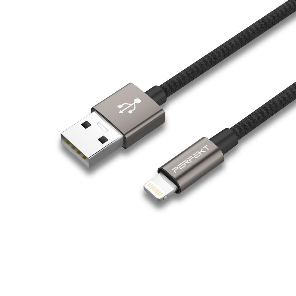 PERFEKT USB-A 轉 Lightning 蘋果充電線 尼龍編織 1.2M (PT-10110)-細節圖2