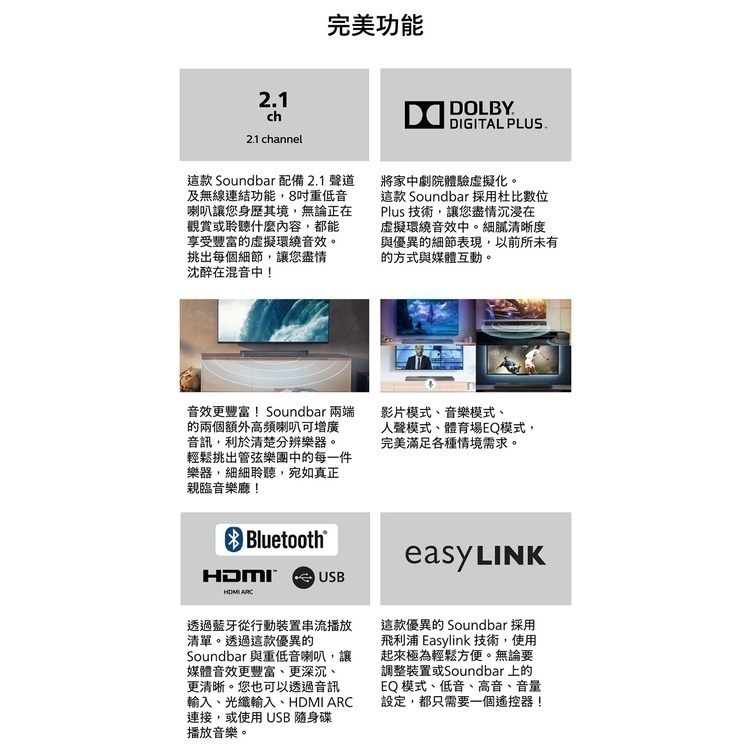 【PHILIPS 飛利浦】2.1聲道 聲霸 Soundbar 家庭劇院 TAB7207-細節圖7