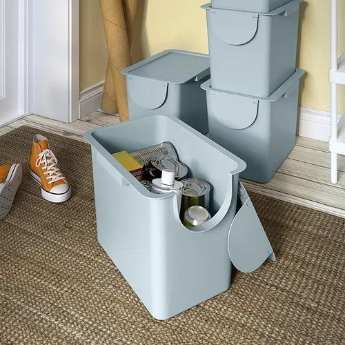 IKEA TRÖSKNING 附蓋萬用桶 25L 廚房垃圾桶 回收桶 收納桶 防臭設計 北歐風灰藍色 超取一次一個-細節圖2