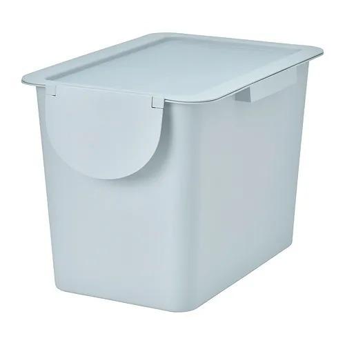 IKEA TRÖSKNING 附蓋萬用桶 25L 廚房垃圾桶 回收桶 收納桶 防臭設計 北歐風灰藍色 超取一次一個-細節圖4