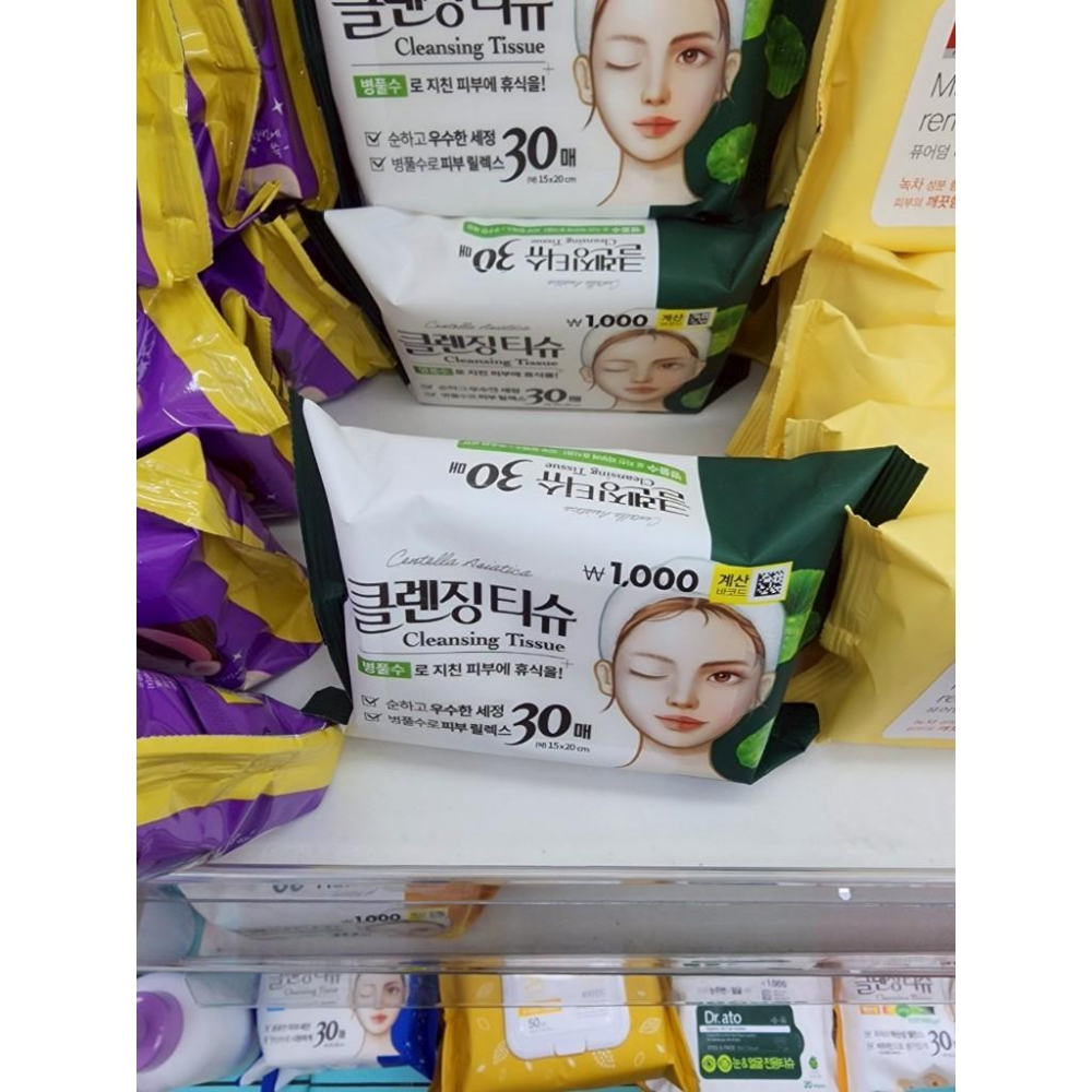 韓國大創 【韓國製】弱酸性/積雪草舒緩  潔膚濕紙巾 30抽 pH5.0 溫和卸妝濕巾 保濕潔面紙-細節圖2