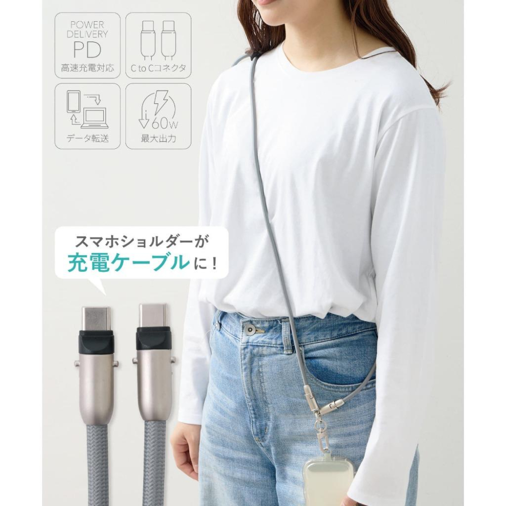 日本雜貨 3COINS 韓系極簡手機掛繩殼｜可拆式肩背繩｜iPhone/Android通用｜休閒百搭-細節圖2