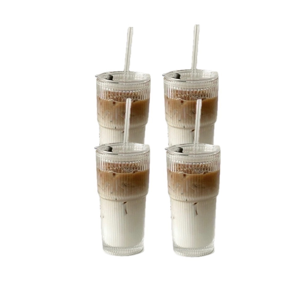 法式豎紋玻璃冷飲杯｜帶蓋吸管杯 600ml 透明水杯｜造型飲料杯｜冰咖啡專用杯-規格圖9