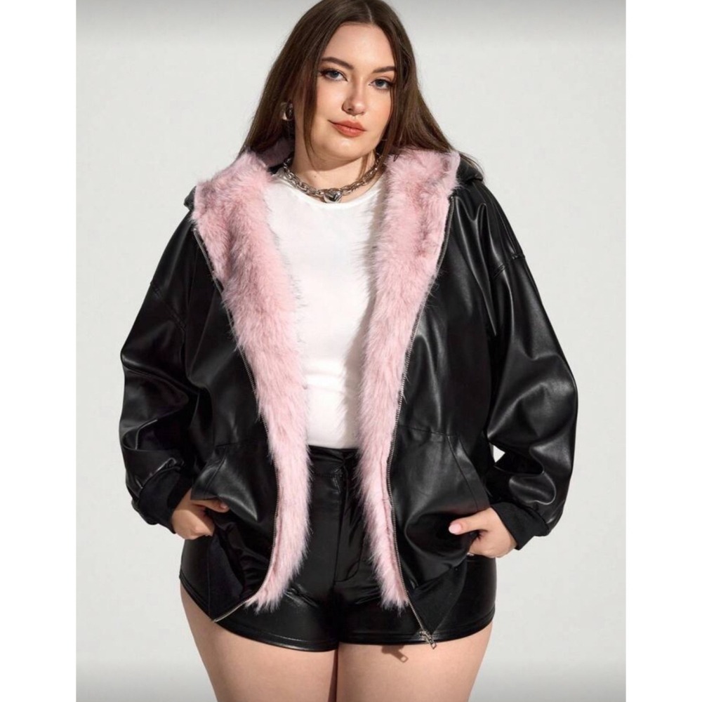 肉肉女孩-皮革大毛毛皮外套-細節圖4