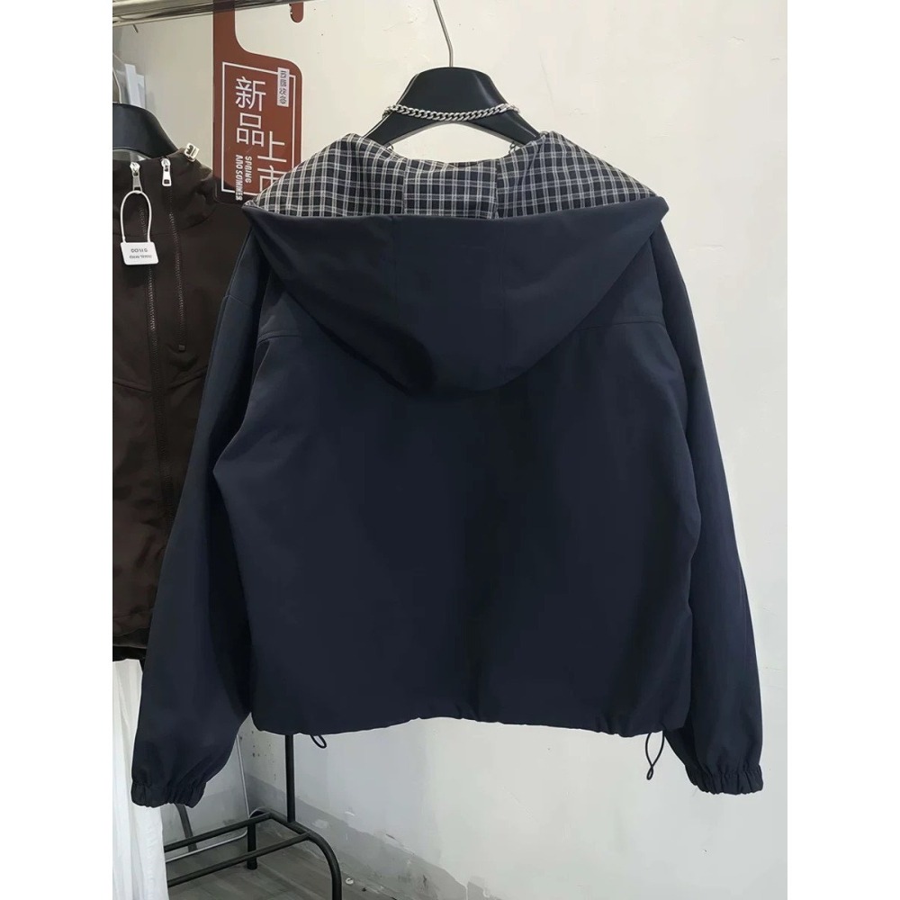 肉肉女孩-連帽格子，衝鋒保暖外套-細節圖5