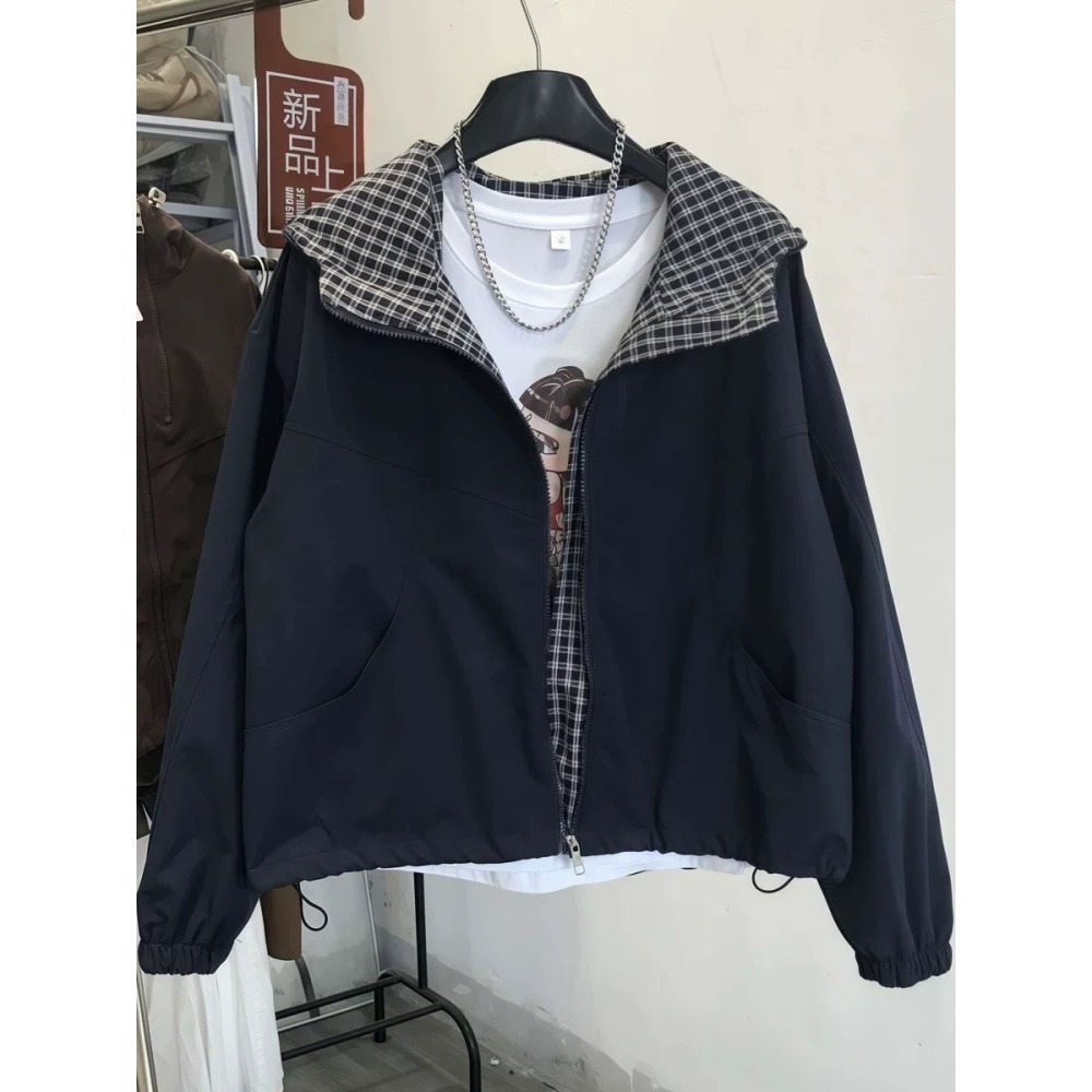 肉肉女孩-連帽格子，衝鋒保暖外套-細節圖6