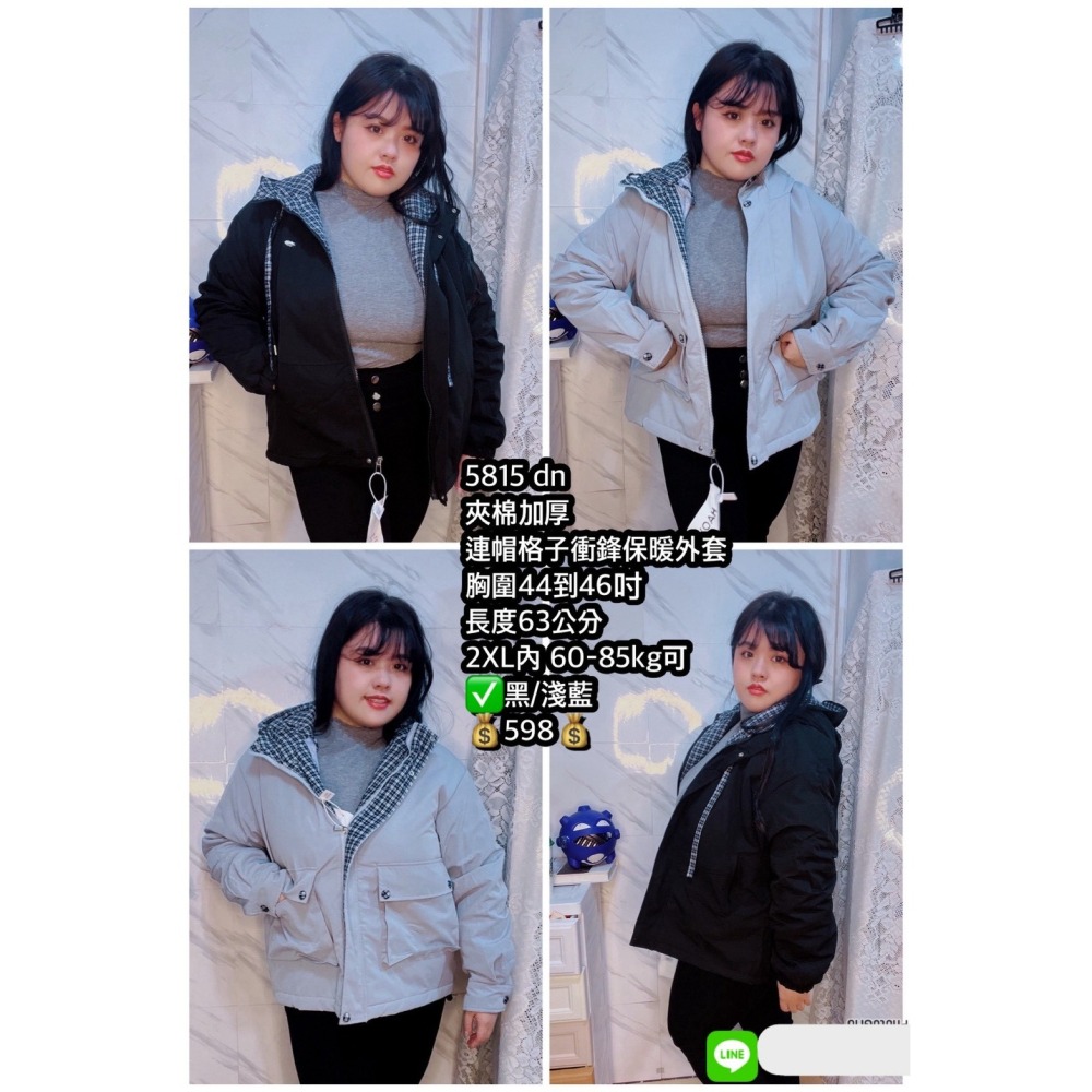 肉肉女孩-連帽格子，衝鋒保暖外套-細節圖7