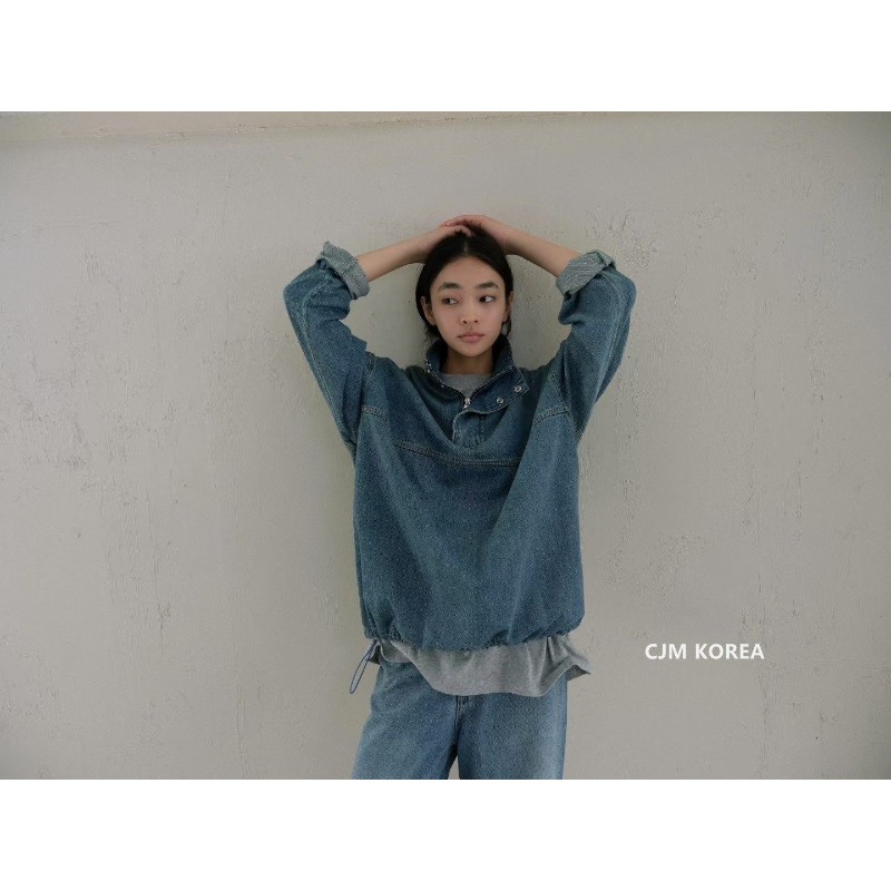⭕下單前請先聊聊有無庫存⭕設計感下抽繩立領牛仔上衣-細節圖3