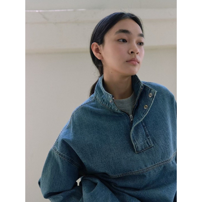 ⭕下單前請先聊聊有無庫存⭕設計感下抽繩立領牛仔上衣-細節圖5