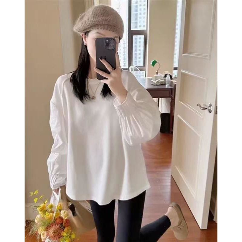 ⭕下單前請先聊聊有無庫存⭕壓摺袖棉T拼接襯衫-細節圖2