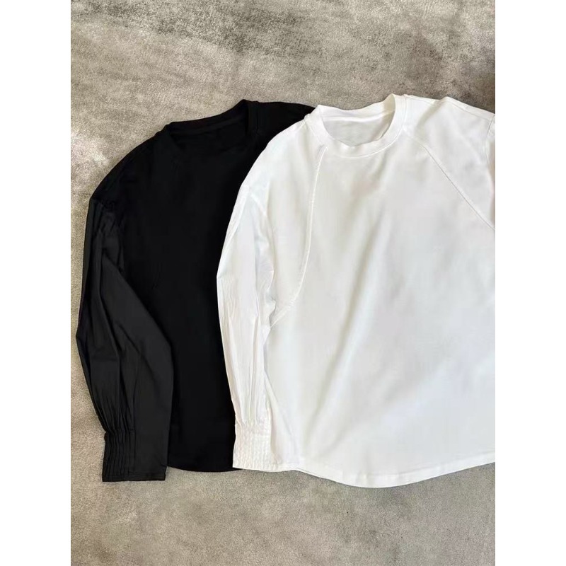 ⭕下單前請先聊聊有無庫存⭕壓摺袖棉T拼接襯衫-細節圖3