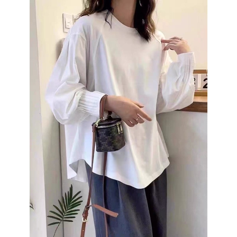 ⭕下單前請先聊聊有無庫存⭕壓摺袖棉T拼接襯衫-細節圖4