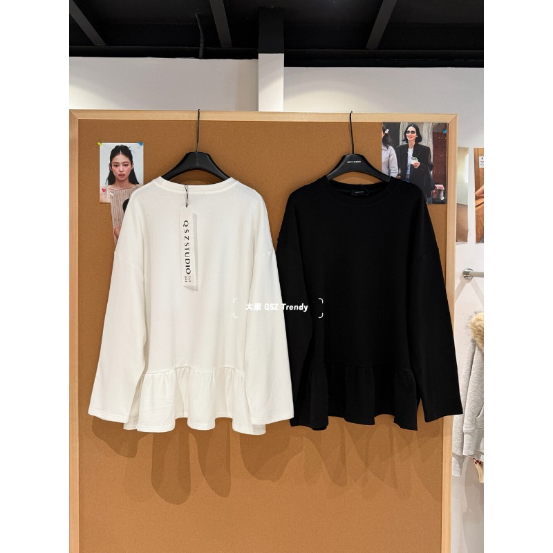 ⭕下單前請先聊聊有無庫存⭕百搭寬鬆純色拼接荷葉邊上衣-細節圖3