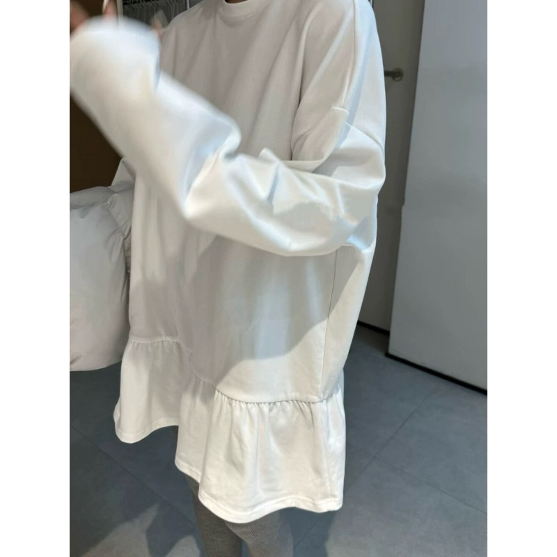 ⭕下單前請先聊聊有無庫存⭕百搭寬鬆純色拼接荷葉邊上衣-細節圖5