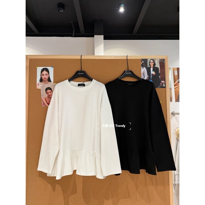 ⭕下單前請先聊聊有無庫存⭕百搭寬鬆純色拼接荷葉邊上衣-細節圖6