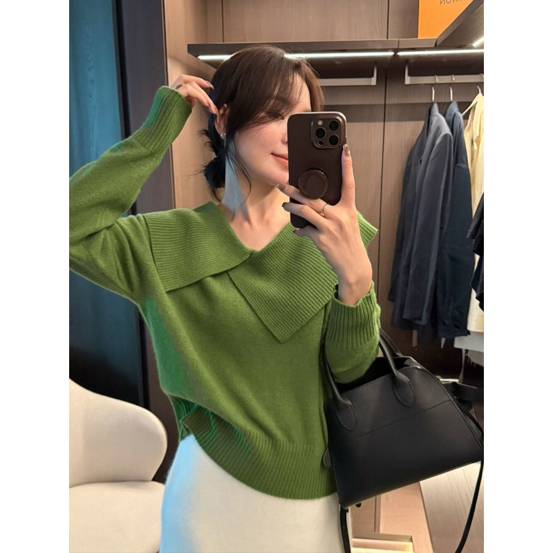 ⭕下單前請先聊聊有無庫存⭕【Y.JIA】氣質設計感不規則翻領針織衫-細節圖6