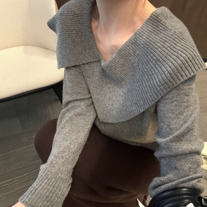 ⭕下單前請先聊聊有無庫存⭕【Y.JIA】氣質設計感不規則翻領針織衫-細節圖7