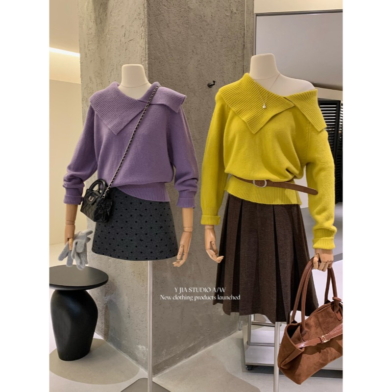 ⭕下單前請先聊聊有無庫存⭕【Y.JIA】氣質設計感不規則翻領針織衫-細節圖11