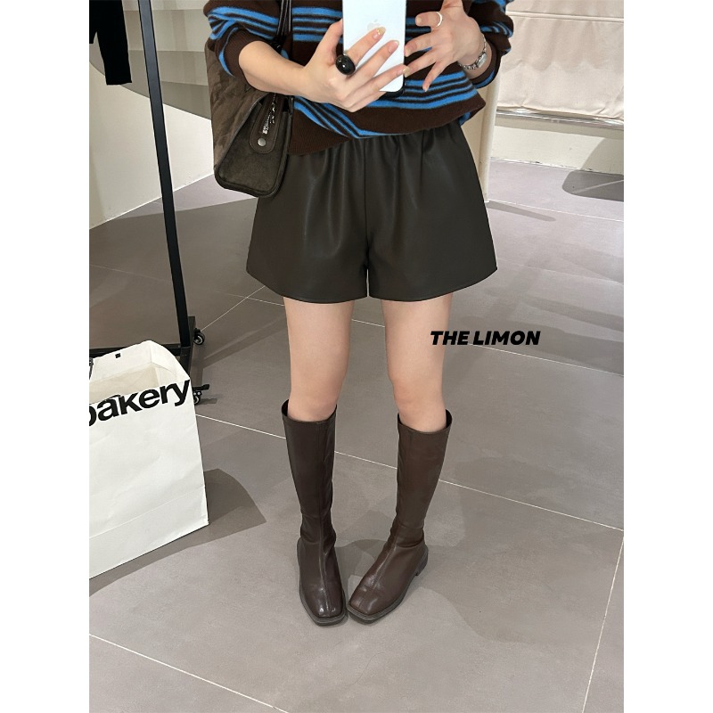 ⭕下單前請先聊聊有無庫存⭕【THE LIMON】 時髦百搭顯瘦PU短皮褲-細節圖4