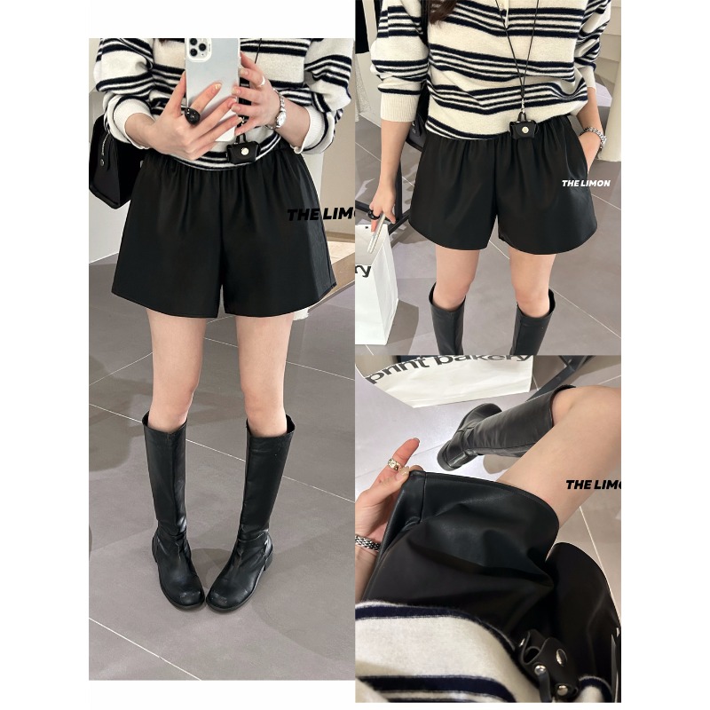 ⭕下單前請先聊聊有無庫存⭕【THE LIMON】 時髦百搭顯瘦PU短皮褲-細節圖6