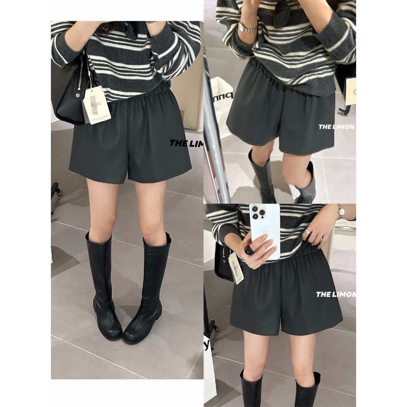 ⭕下單前請先聊聊有無庫存⭕【THE LIMON】 時髦百搭顯瘦PU短皮褲-細節圖7
