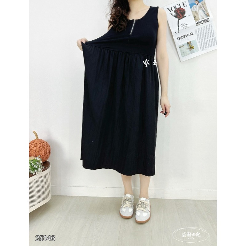 ⭕下單前請先聊聊有無庫存⭕拉錬拼接無袖長洋裝-細節圖2