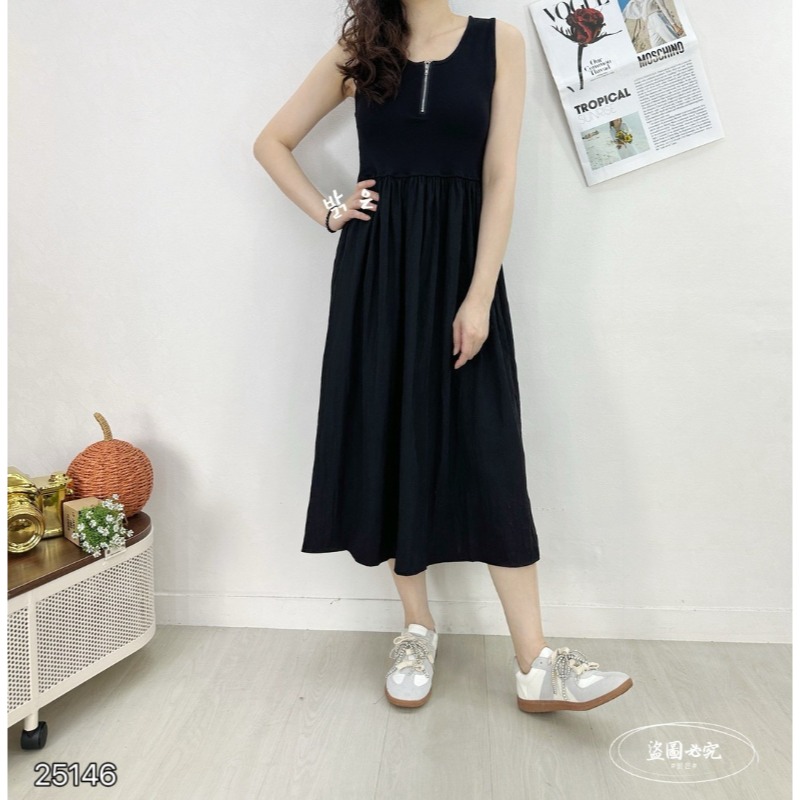 ⭕下單前請先聊聊有無庫存⭕拉錬拼接無袖長洋裝-細節圖5